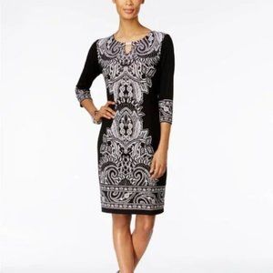 JM Collection Printed Studded Sheath Dress Black